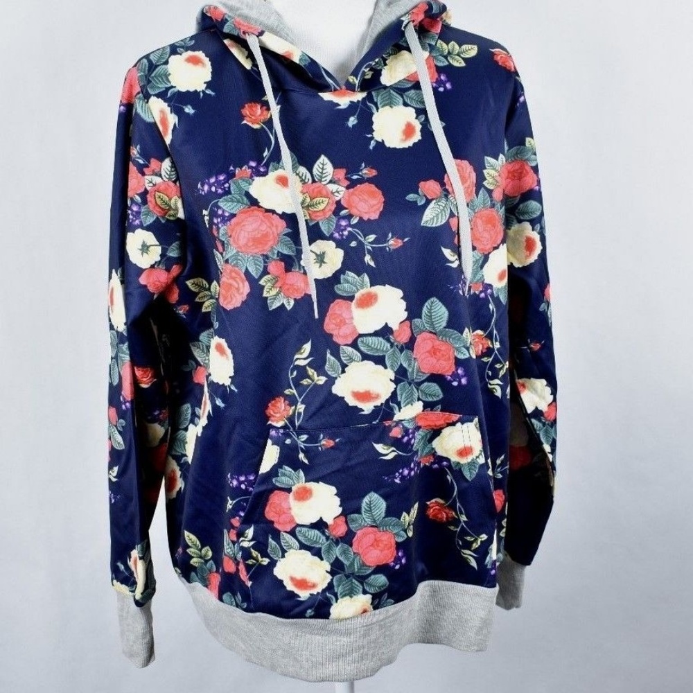 Cupshe Blue Floral Hoodie Sweatshirt